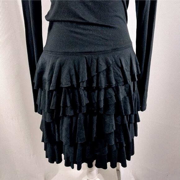 KAREN KANE! BLACK LONG SLEEVE, TIERED RUFFLE BOTTOM JERSEY DRESS! SZ M - Picture 4 of 11